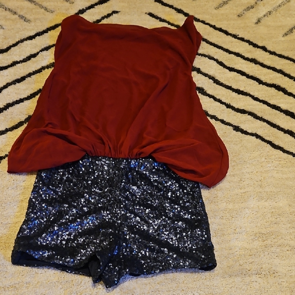 DO+BE Vibrant Red Topblue Sequin Bottom Romper